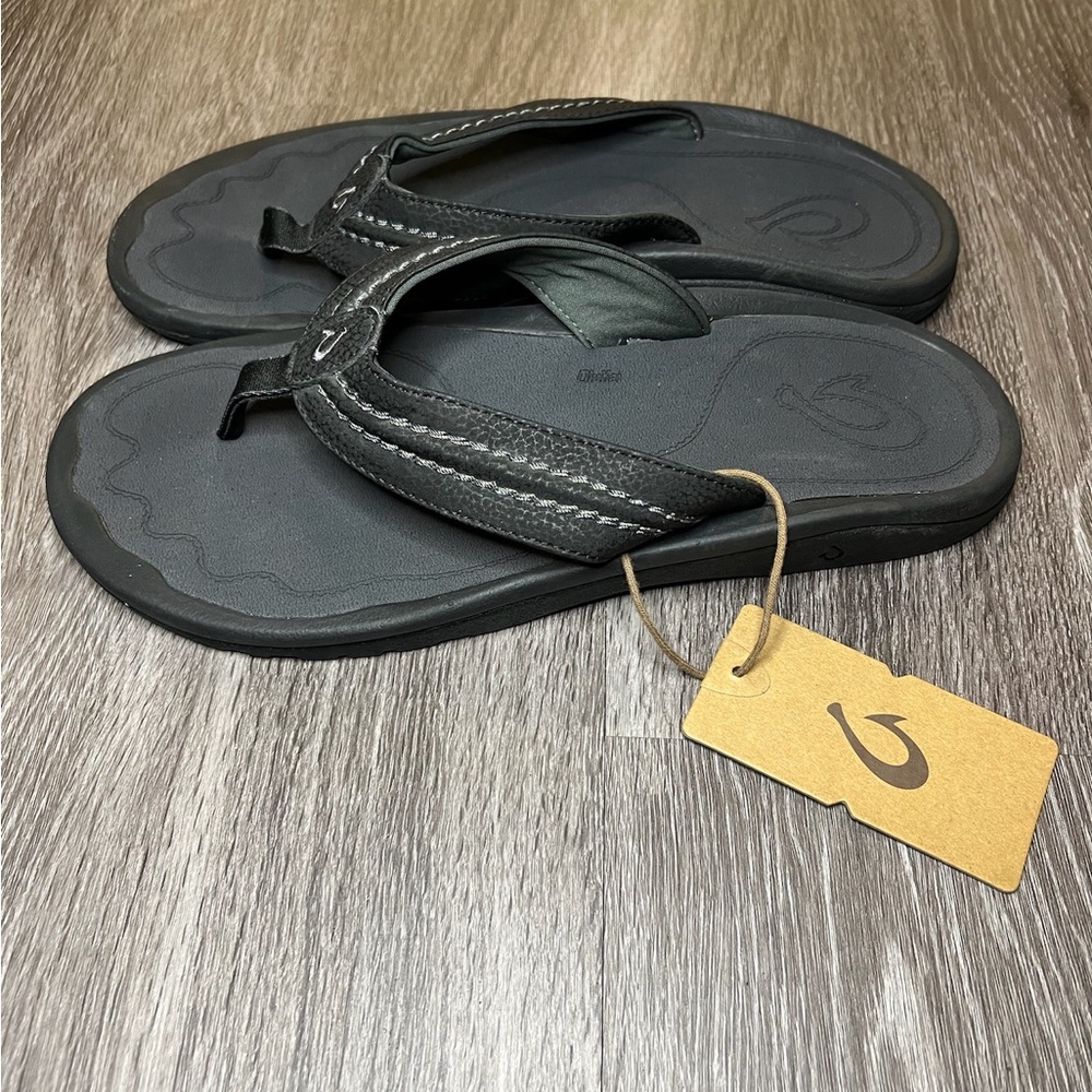 OluKai Men’s Ohana Flip Flop Thong Sandal Black/Dark Shadow US Size 13 - Picture 3 of 7